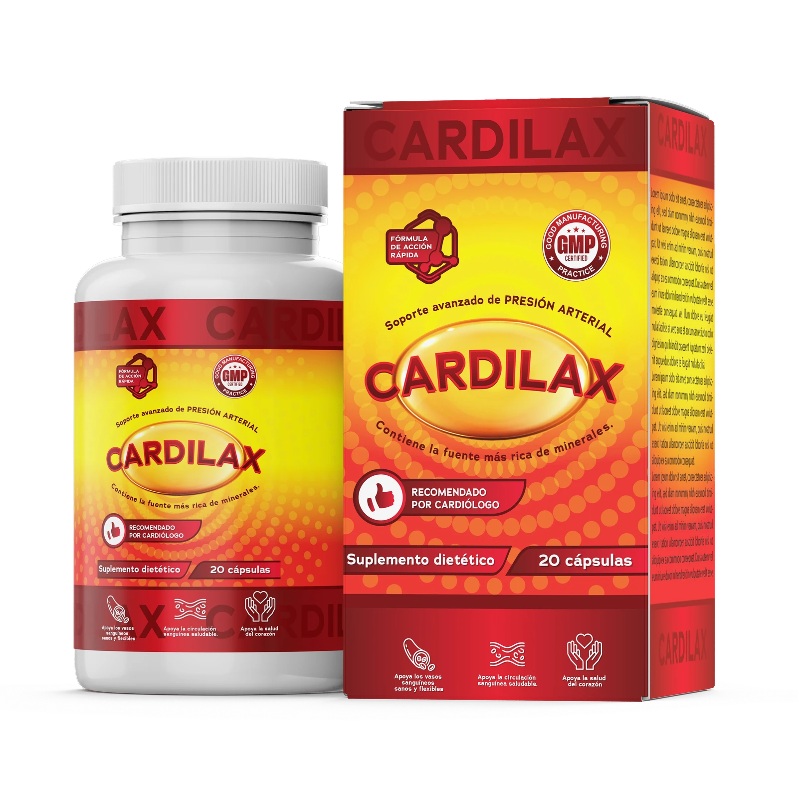 Cardilax, envase y caja